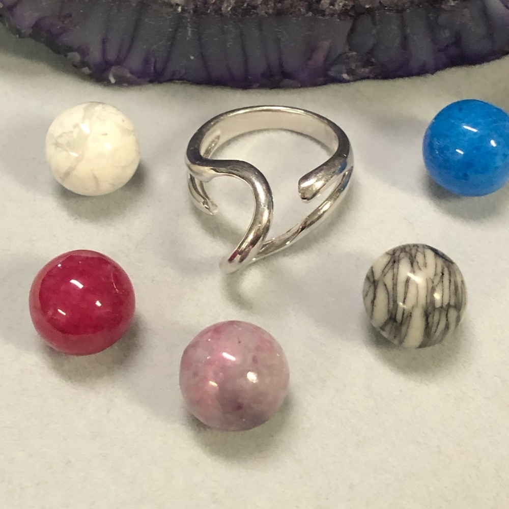 STERLING SILVER INTERCHANGEABLE MARBLE STONE RING - Picture 8 of 12